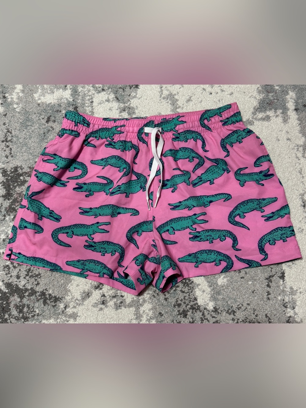 chubbies Pink Swim Shorts with Teal Alligator Print